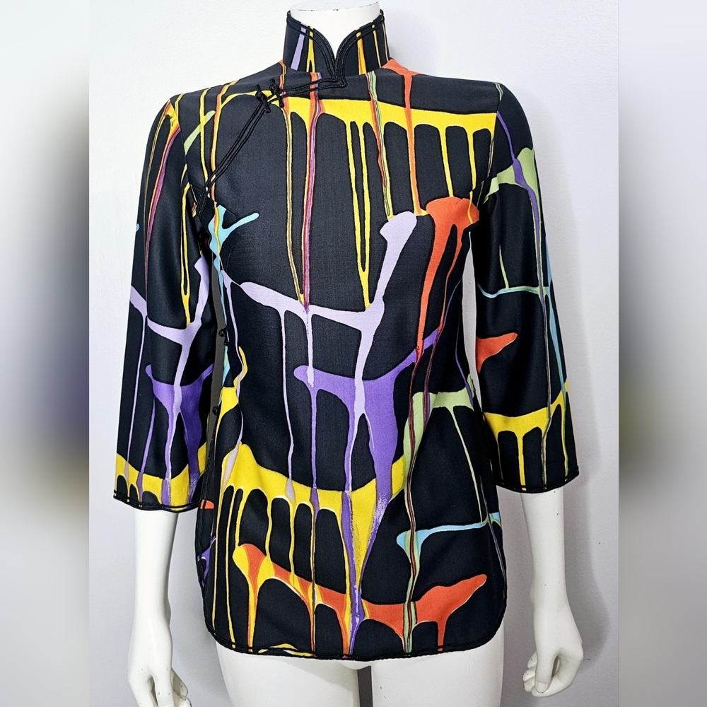 Vintage Colourful Abstract Print Cheongsam Top
